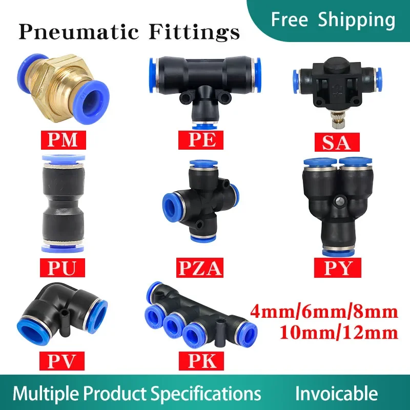 10/50/100/500 Pcs Pneumatic Fittings PK/SA/PU/PV/PM/PZA/PY/PE OD Hose 4/6/8/10/12mm Plastic Fitting Hose Quick Couplings