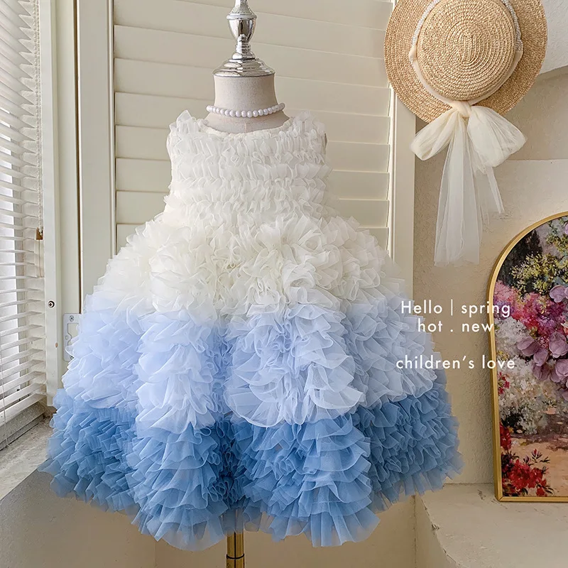 Girls Princess Dress Summer 2026 New Children Light Luxury High-end Dress Girls Contrasting Mesh Dress