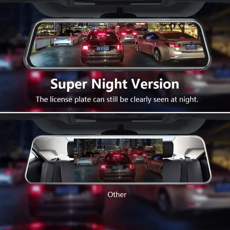10'' Mirror Dash Cam Night Vision 1080P FHD Full Touch Screen Front and Rear View Backup Camera for Cars Loop Recording Streamin