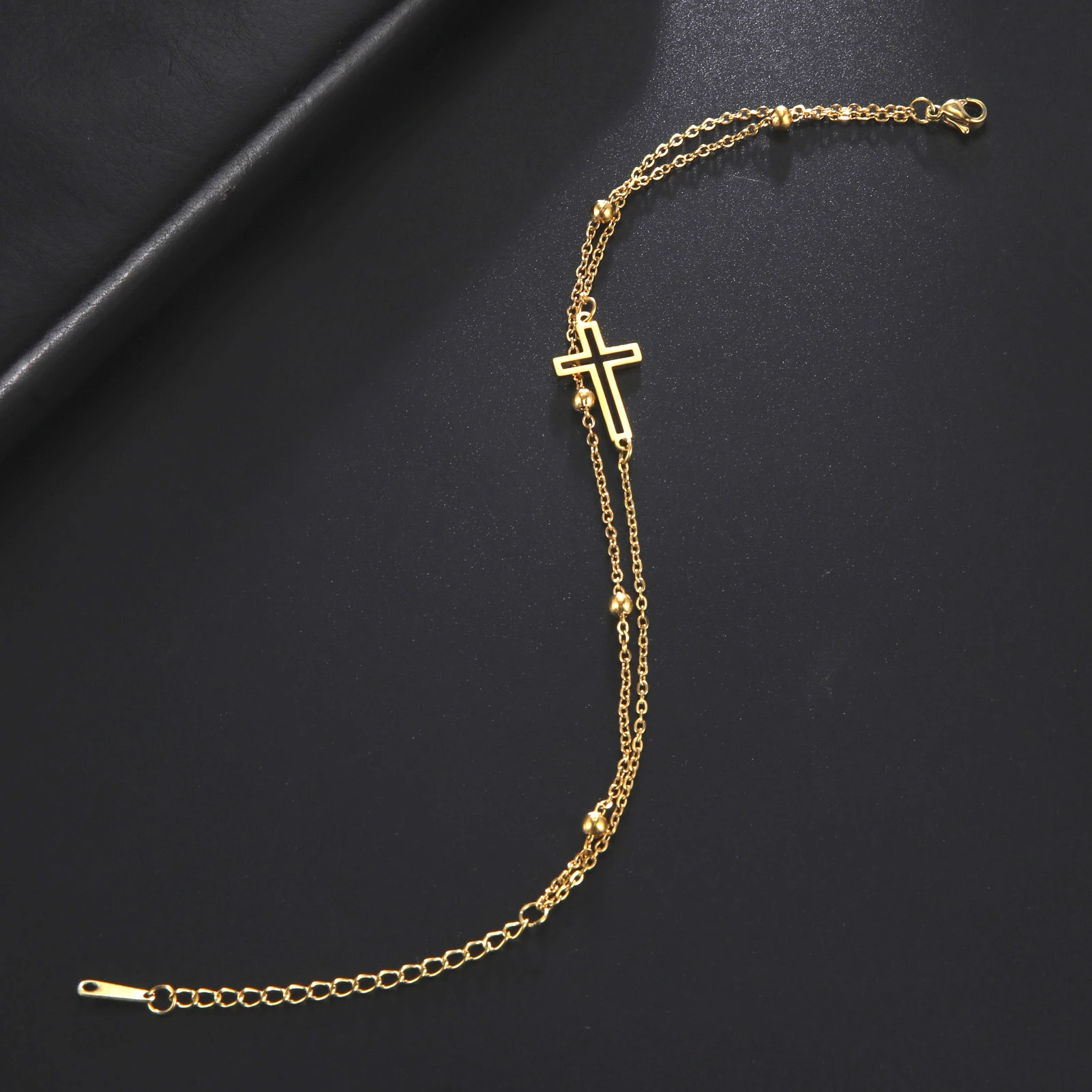 Fashion Women\'s Jewelry Cross Pendant Bracelets Stainless Steel Double Layer Chain Bracelets for Men Women Trend Gift