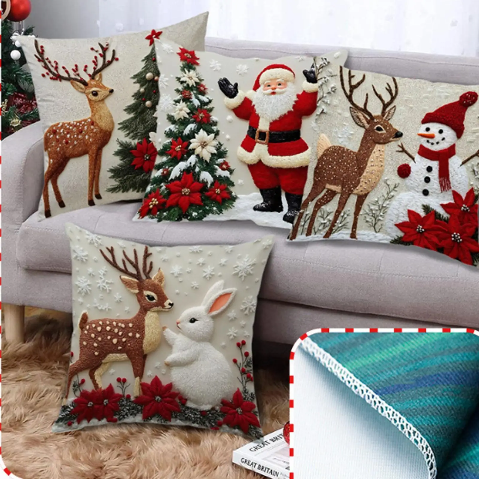 Decorative Pillow Covers Skin-Friendly Soft Pillowcase Christmas Lumbar Cushion Covers For Sofa Bedroom Living Room Holiday
