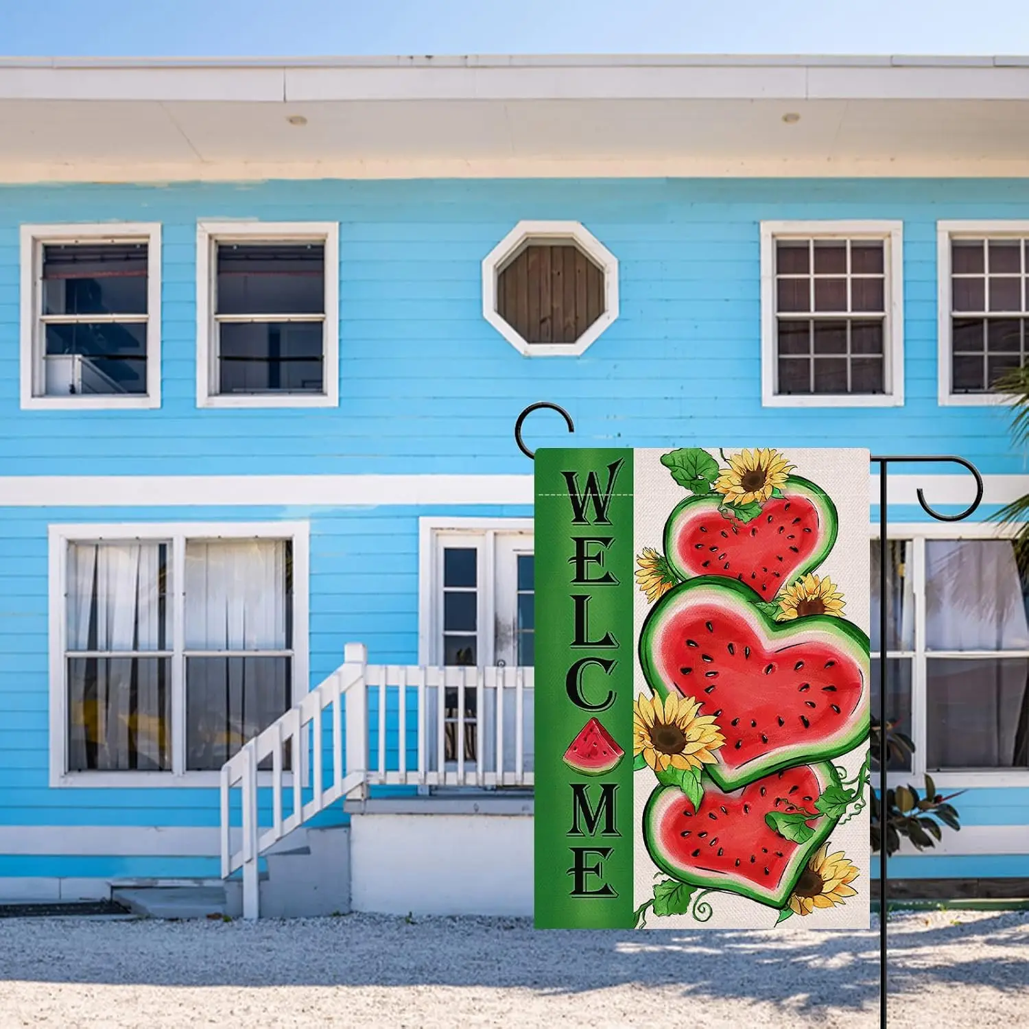 علم حديقة البطيخ الصيفي للترحيب من Hzppyz مزدوج الجوانب، ساحة ديكور عباد الشمس في الهواء الطلق، ديكور صغير للمنزل، عقدة موسمية EYY