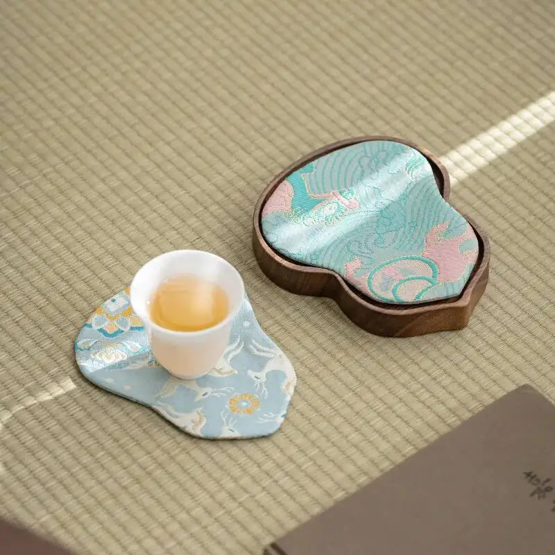 Dry Foam Tray Small Tea Tray New Chinese Style Fortune Walnut Tea Mat Teapot Pad Coaster Household Tea Set Accessories Table