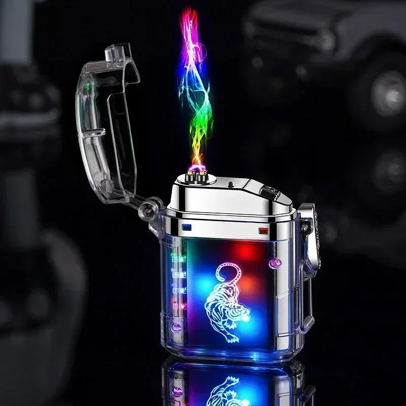 Transparent Windproof Dual Arc Lighter Cool Lantern Type-c Rechargeable Cigarette Lighters LED Power Display Smoking Accessories