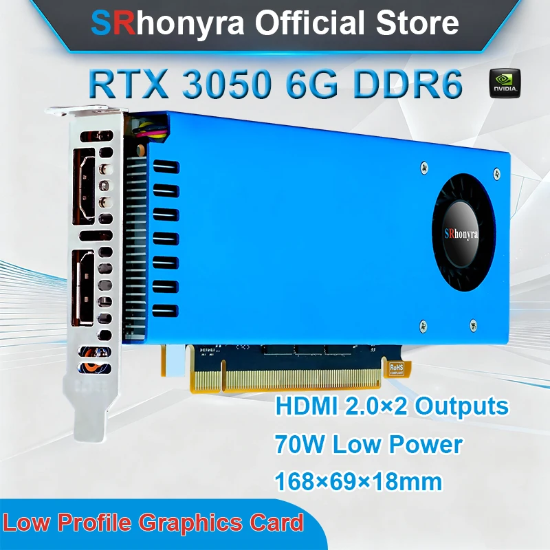 SRhonyra Geforce grafische kaart RTX 3050 6 GB GDDR6, laag profiel 96 bits PCIe 4.0 X16 SFF GPU Dual Screen-ondersteuning