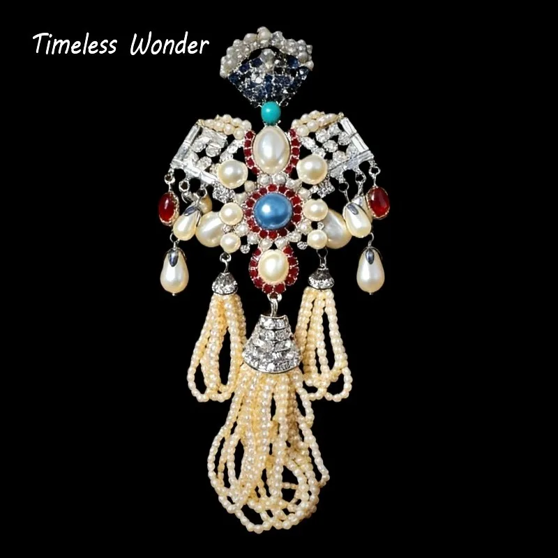 

Timeless Wonder Fancy Zircon Figure Pearl Beaded Tassel Brooch Pins for Women Designer Jewelry Trendy Classy Rare Gift 6323