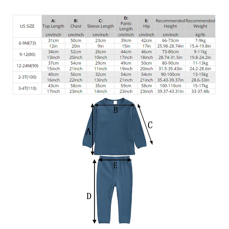 2-teiliges Set aus geripptem Strick für Jungen und Mädchen, Kinder-Pyjamas, Pullover+Hose, Baumwollkleidung, lange Schlafkleidung, Trainingsanzug – Detail 1