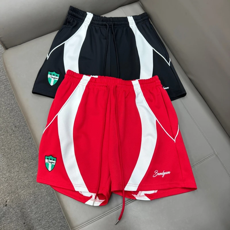 

Mesh Breathe Quick Dry Splice Color Embroidery Badge Basketball Shorts Shortpants Men Women Summer Loose Casual Short Pants