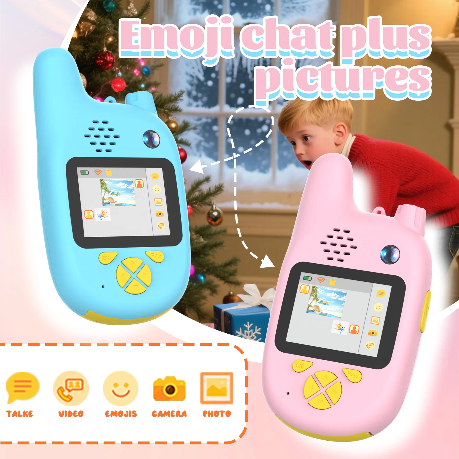 2 Pack Kids Video Walkie Talkies Rechargeable 2 Inch HD Screen Voice Changer Toy Portable Intercom Birthday Gift for Boys Girls