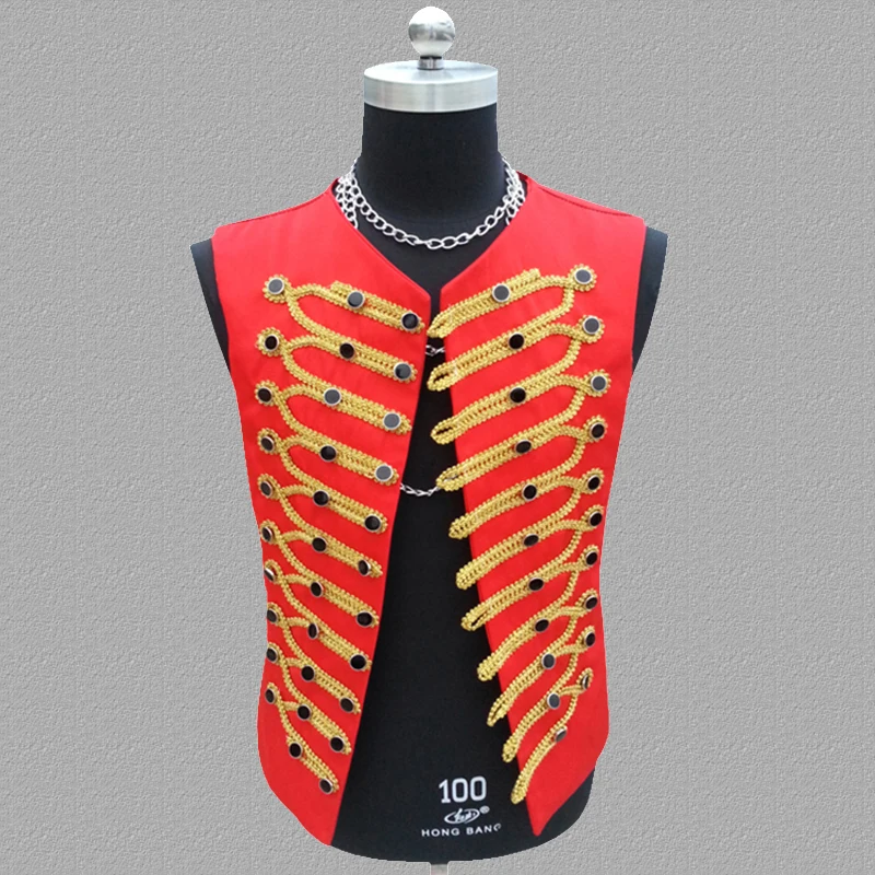 Court Dress Vest Male Handmake Black Gold Embroidery Men's Vest DJ Singers Nightclub Costume Stylish Vest for Men Stage Wears