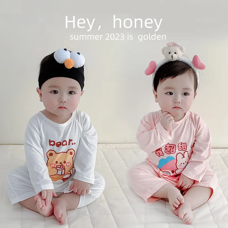 2023 Korean INS Baby Long Sleeved Jumpsuit Modal Boy Clothes Girls Home Wear Spring Summer Romper Crawling Pajamas Costume