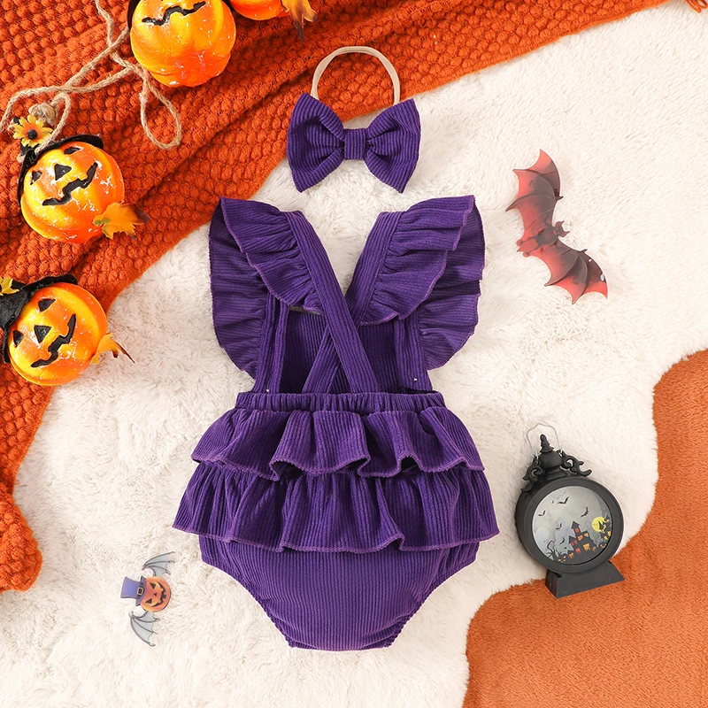 My First Halloween Baby Girl Outfit Newborn Fly Sleeve Ghost Romper Headband Infant Halloween Clothes