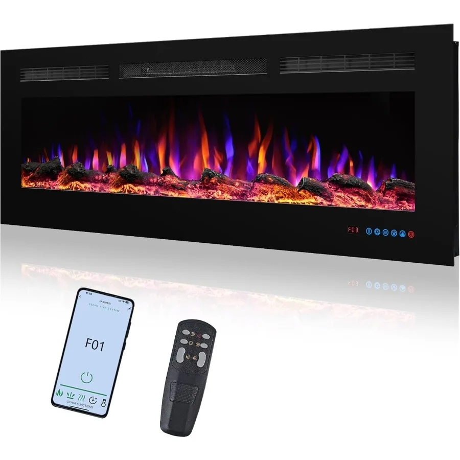 

50 WiFiEnabled Modern Recessed and WallMounted Electric Fireplace Heater with Touch Screen Control for Living Room Ambiance Fea