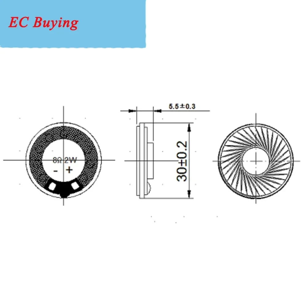 2개/묶음 30MM 8옴 2W 철제 케이스 내장 자석 스피커 초슬림 30*5.5MM 직경 30MM 8옴 2W 라우드 스피커