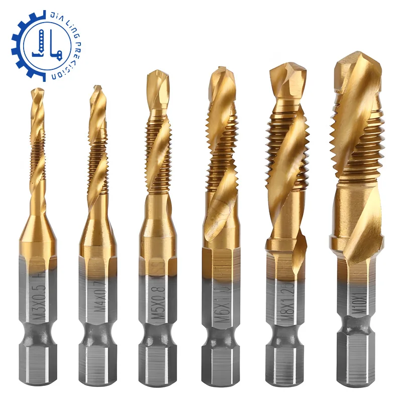 5PC/6PC HSS Screw Thread Metric Tap Drill Bit M3-M10 Shank Titanium Machine Compound Tap