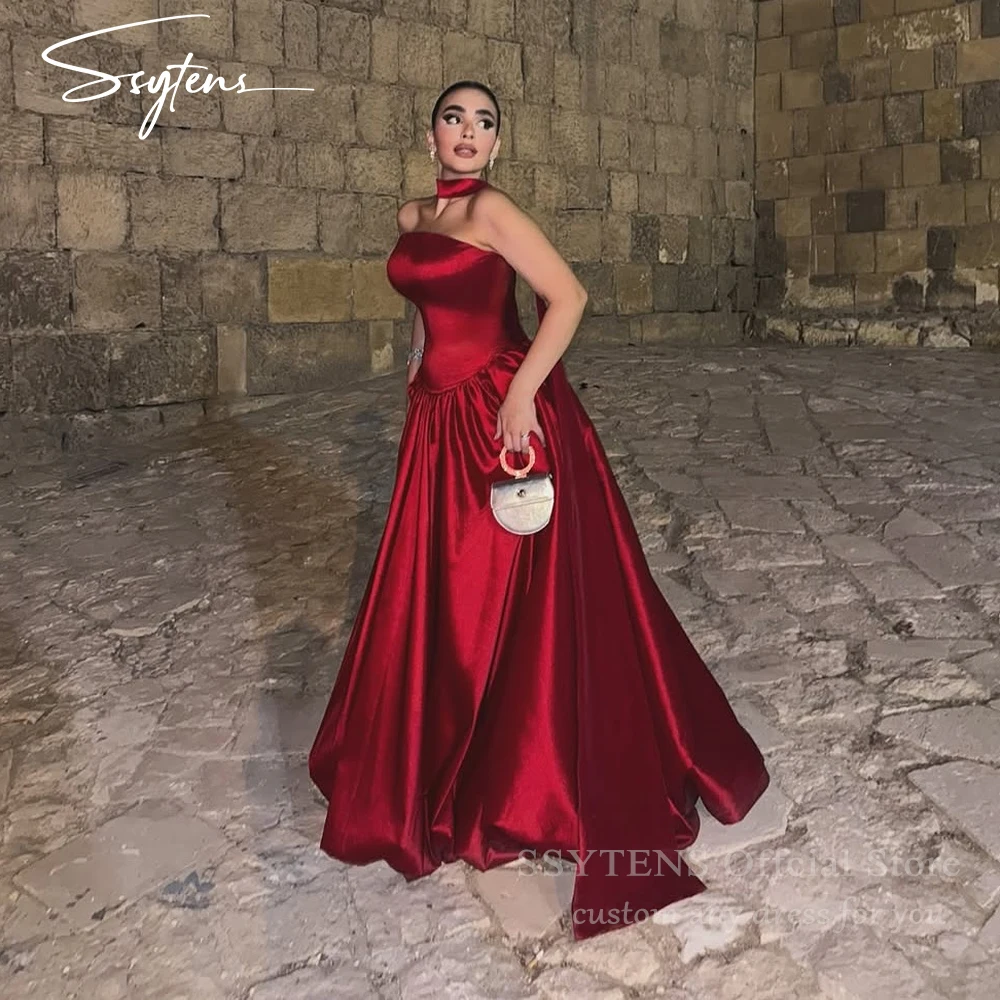 SSYTENS Red Strapless Evening Dresses Customized 2026 Dubai Women Wedding Prom Gowns Elegant Saudi Formal Celebrity Party Dress