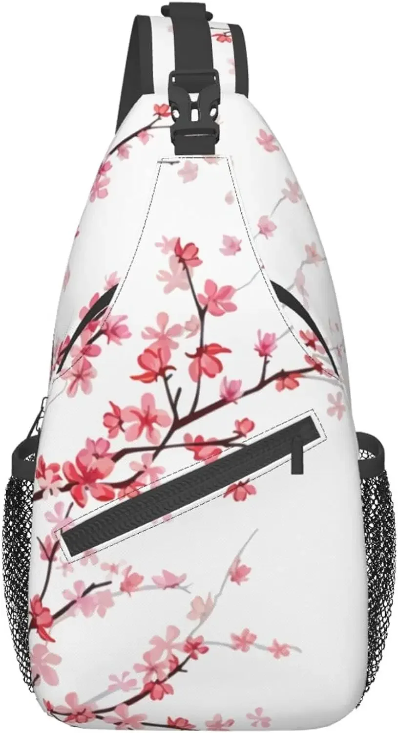 

Розовая сумка-слинг с рисунком сакуры, рюкзак через плечо, регулируемая нагрудная сумка, повседневный рюкзак для путешествий, пешего туризма, унисекс, повседневный рюкзак