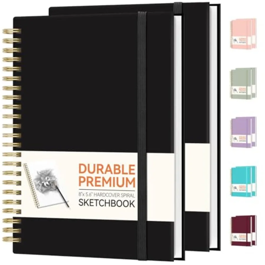 

2 Pack Blank Spiral Notebook, 8"x 5.6"Hardcover Sketch Book, 100GSM Thick Paper, Art Sketchbook for Women and Adult, 100 pages/