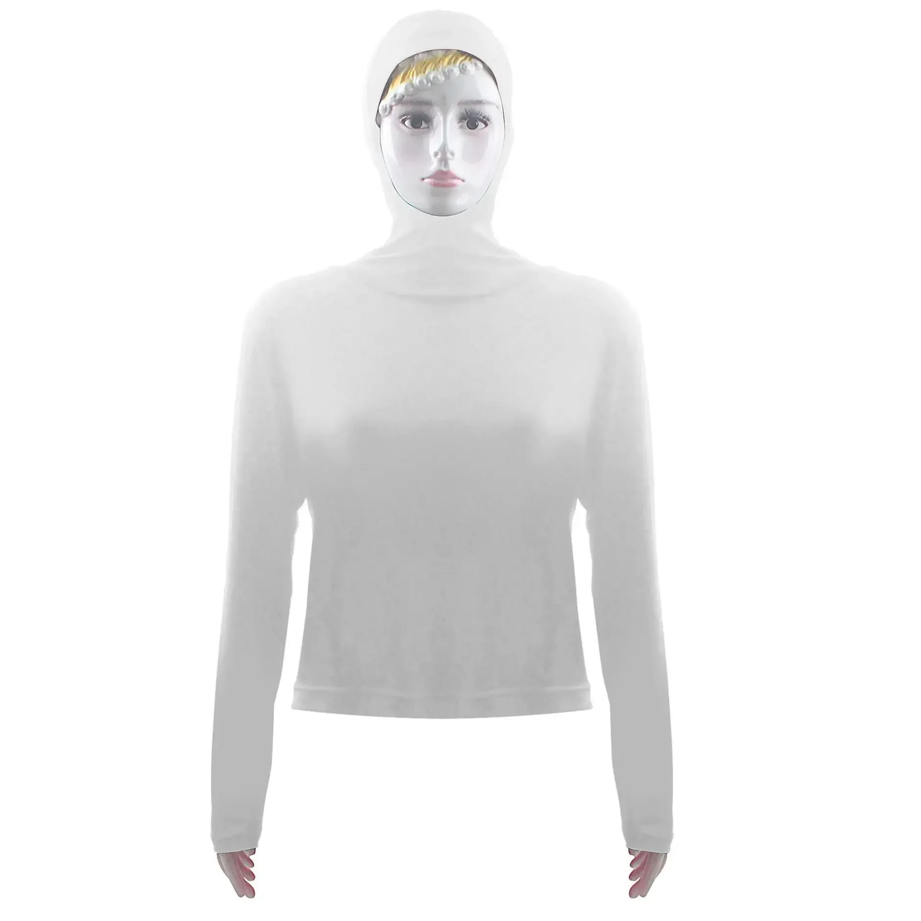Summer Women Long Sleeve Hooded Top Shirt Sun Protection Tops Tee Stretch Swim Plain Hooded Pullover Tops Sunscreen Swim Wear
