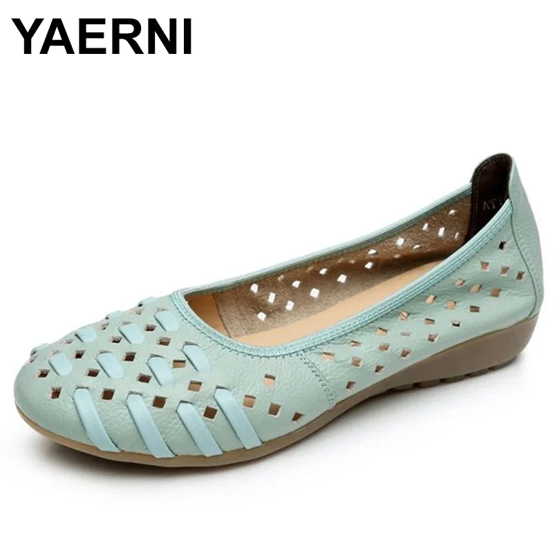 YAERNISummer Women Shoes Woman Fashion Genuine Leather Flat Sandals Woman Casual Comfortable Soft Sandals women\'s wedges shoes