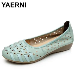 YAERNISummer Pattini Delle Donne Genuino di Modo della Donna Sandali Piatti di Cuoio Donna Casual Morbida E Confortevole Sandali Dei cunei delle donne scarpe