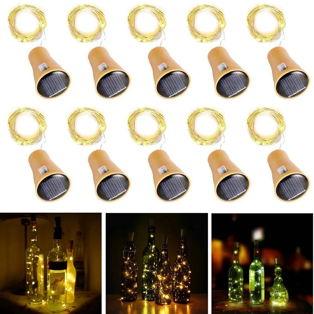 

10PCS 2M 20LEDs Solar Wine Bottle String Light DIY Copper Wire Fairy Lights Cork Shape Wedding Party Garden Christmas Decor Lamp