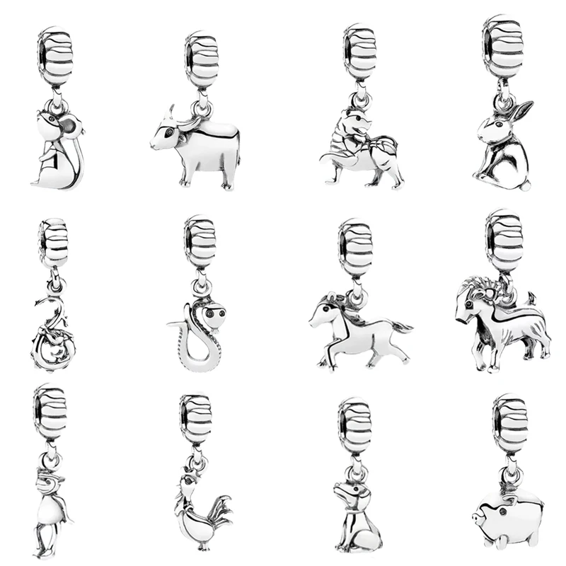 

New Animals Rabbit Tiger Snake Horse Sheep Monkey Charm Beads Fit Original European Silver 925 Bracelet DIY Women Jewelry Gifts
