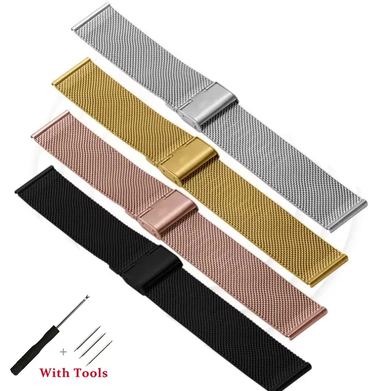 

12 14 16 18 20 22 24mm Stainless Steel Milanese Watchband Width MenWrist Watch Strap with Hook Buckle 06 line Women Mesh Straps