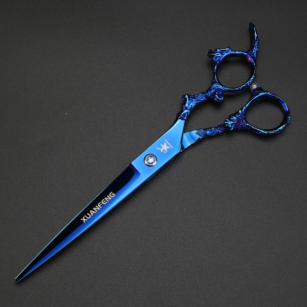 XUANTENG مقص عر 7 بوصة بمقبض تنين أزرق مقص قطع 440C مقص ياباني #3