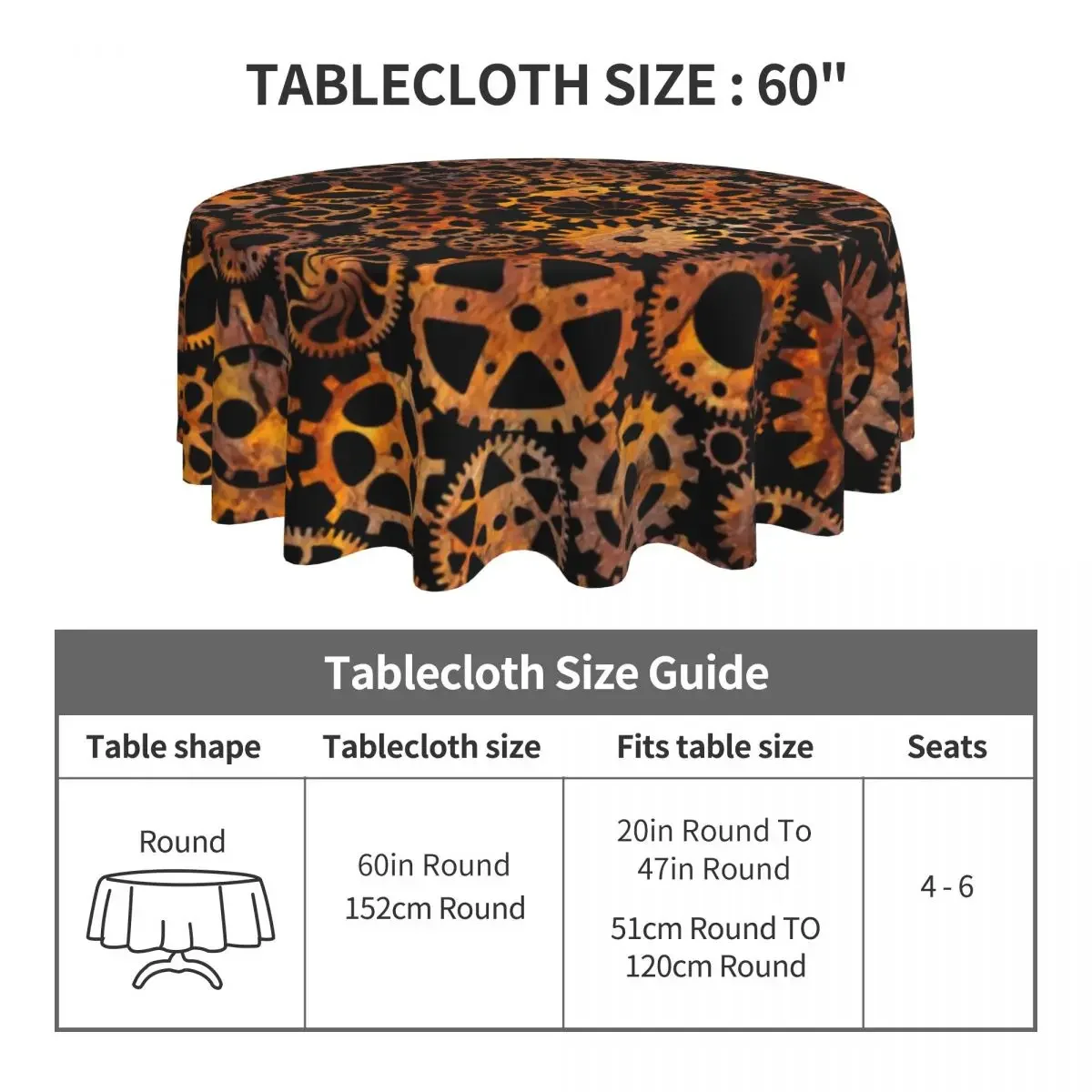 Steampunk Super Tablecloth Colorful Rusty Gears Modern Round Table Cloth For Home Party Dining Room Table Cover Table Decoration