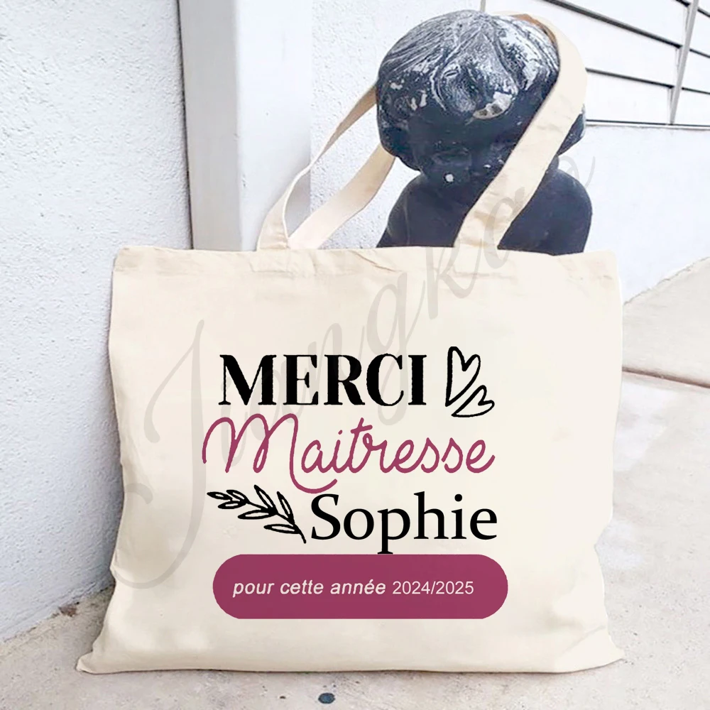 Personalized Female Tote Bag Custom Teacher Name Shoulder Bag Teacher Life Shopping Bag Teacher's Day Thanks Gift for Teachers