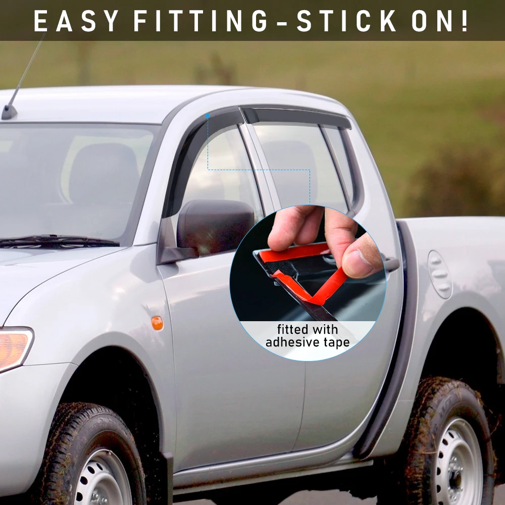 Wind Visor Window Deflectors for Mitsubishi L200 2006-2014 Mitsubishi Triton Double Cab 4PCS Black Smoke Car Styling