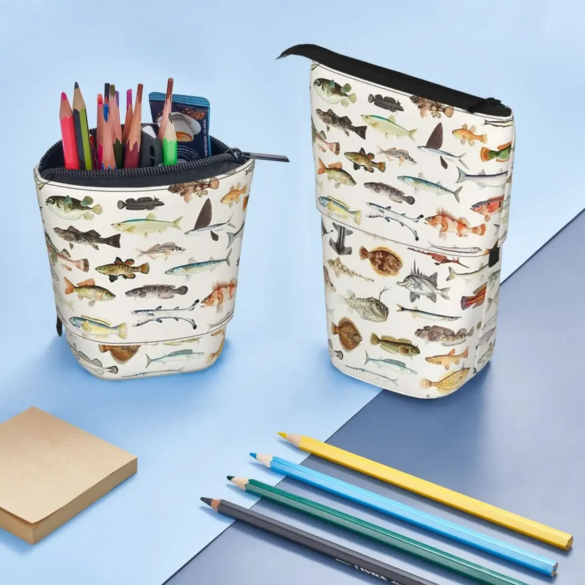 Fish Chart Reversible Pencil Case for Boy Girl Gifts Pen Box Pencil Bag Stationery Supplies Pen Holder Bag