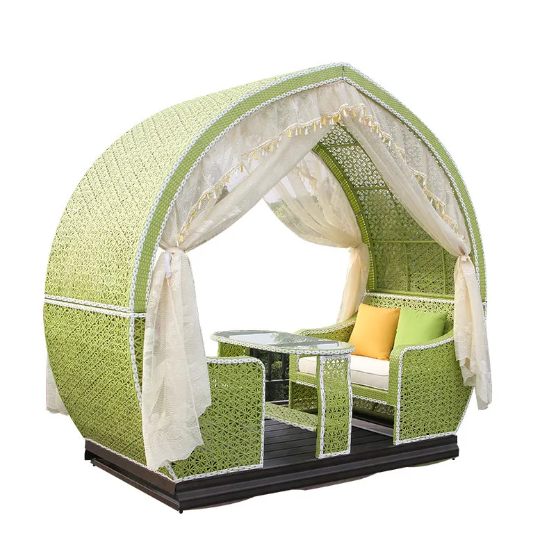 & Outdoor Rattan Powered Rocking Chair Creative Walnut-Shaped Four-Seat Waterproof Movable Gauze Curtain Outdoor Furniture