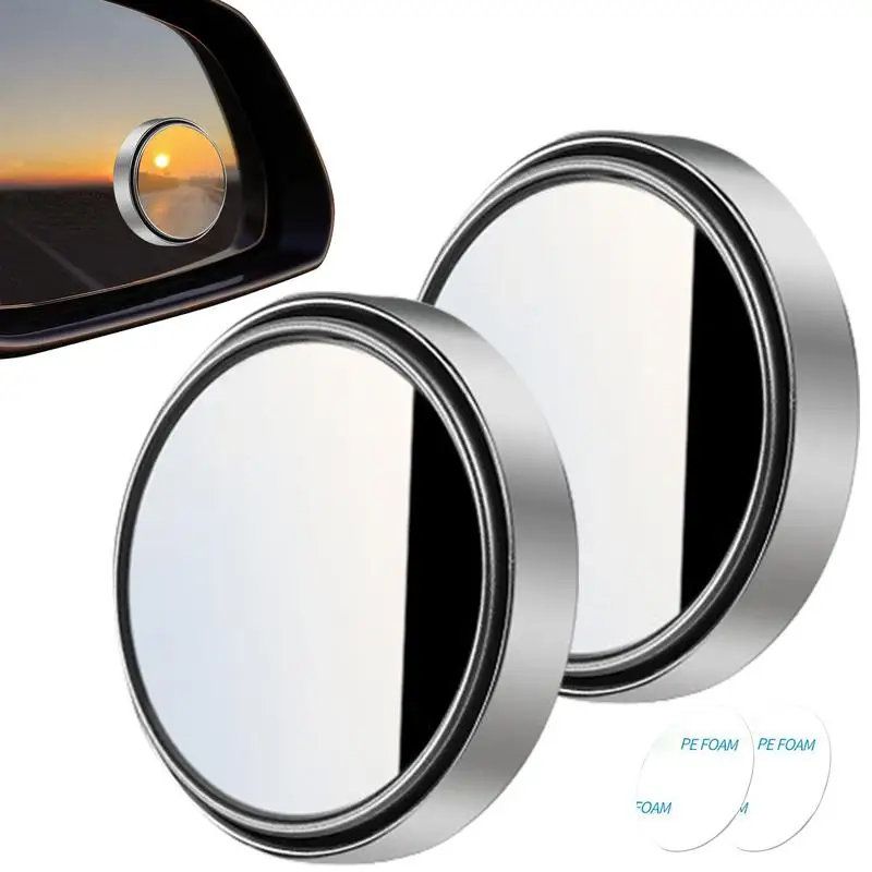 

2Pcs 360 Degree Adjustable Blindspot Mirror Car Auxiliary Rearview Convex Mirror Round Frame Wide Angle Mirrors for Car Reverse