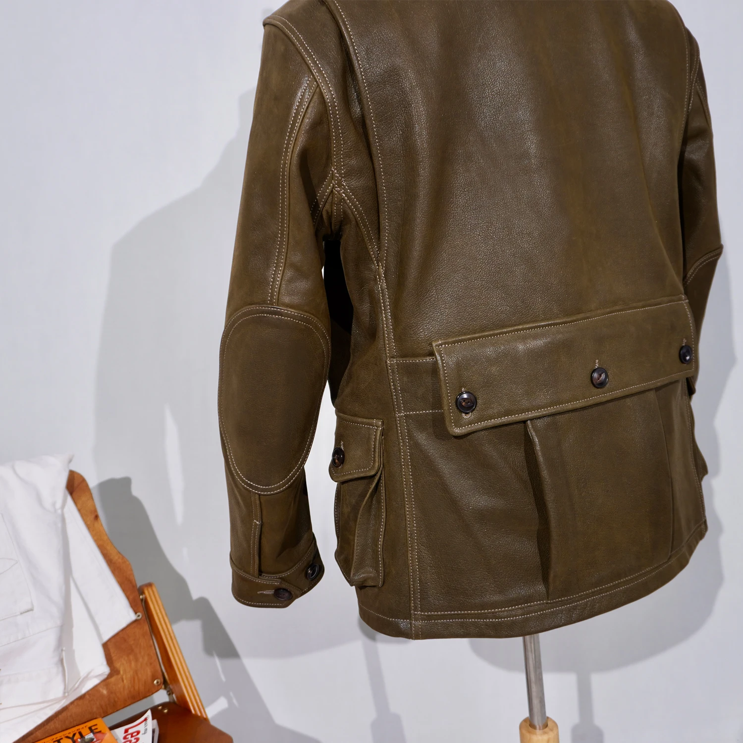 Tailor Brando American Vintage Western Style Full-Grain Cowhide Four-Pocket Men's Genuine Leather Safari Jacket