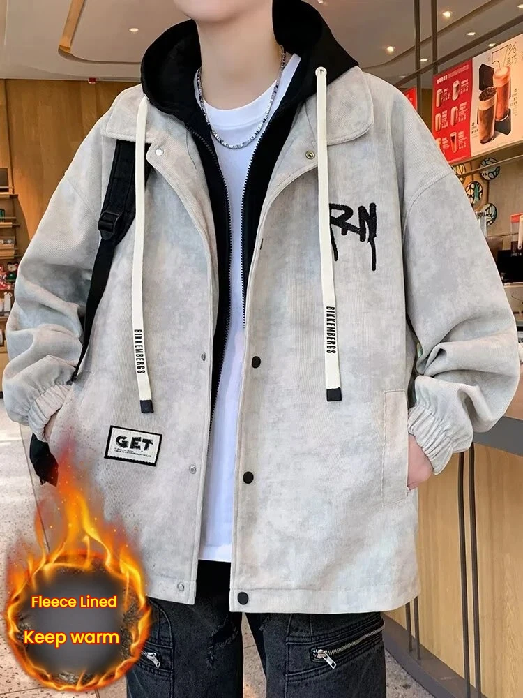 

Fake two-piece jackets for men, spring and autumn trendy brand loose casual design jackets for men, new trendy velvet jackets