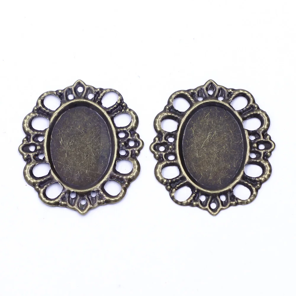 Connector Filigree Wrap Cabochon Setting Oval Flower Bronze Tone Decoration Embelishment 30x26mm Fit 18x13mm