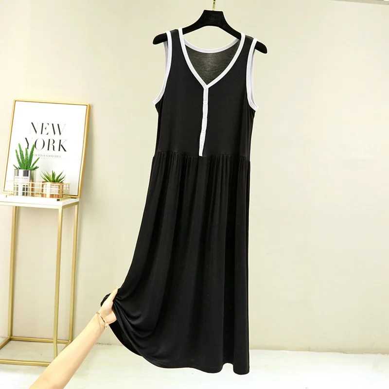 Sleeveless Sleepwear Women V-neck Vest Night Dress Summer Thin Nightgowns Button Big Swing Nightdress Modal Pajamas Nightie