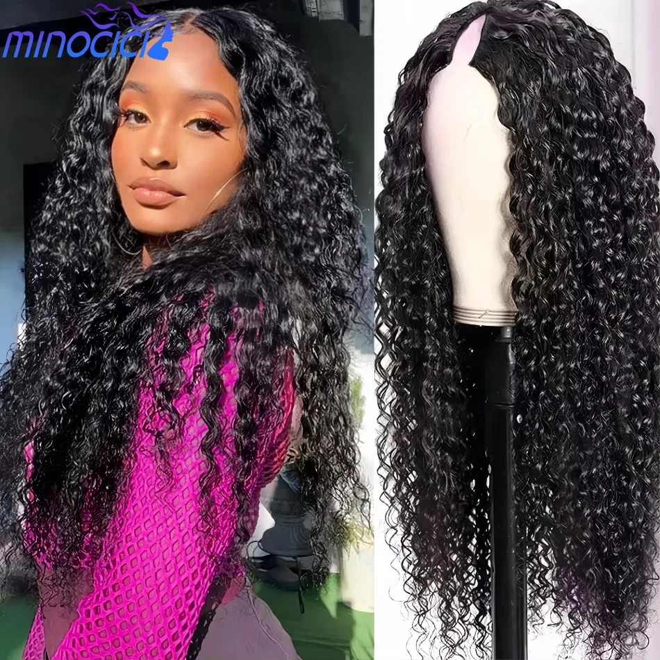 

Парики из натуральных волос с V-образной частью, 100% вьющиеся, глубокие волны, бразильские парики из натуральных волос для женщин, без шитья, без клея, плотность 250, подходит для начинающих