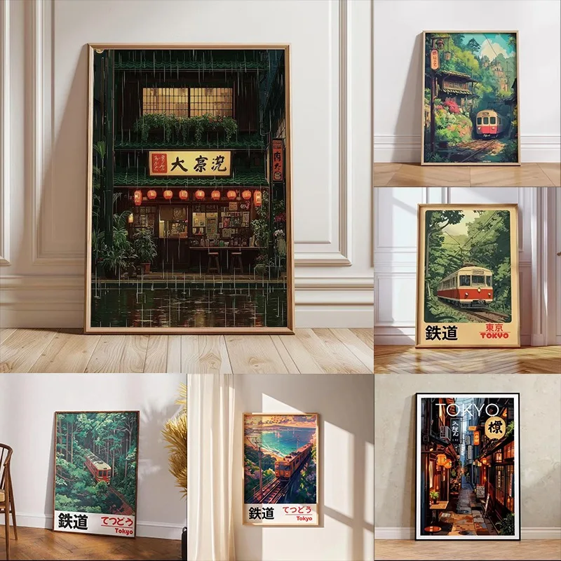 Retro Japanese Landscape Canvas Printing Asian Art Railway Wall Art Poster Modern Living Room Bedroom Bathroom Home Decor