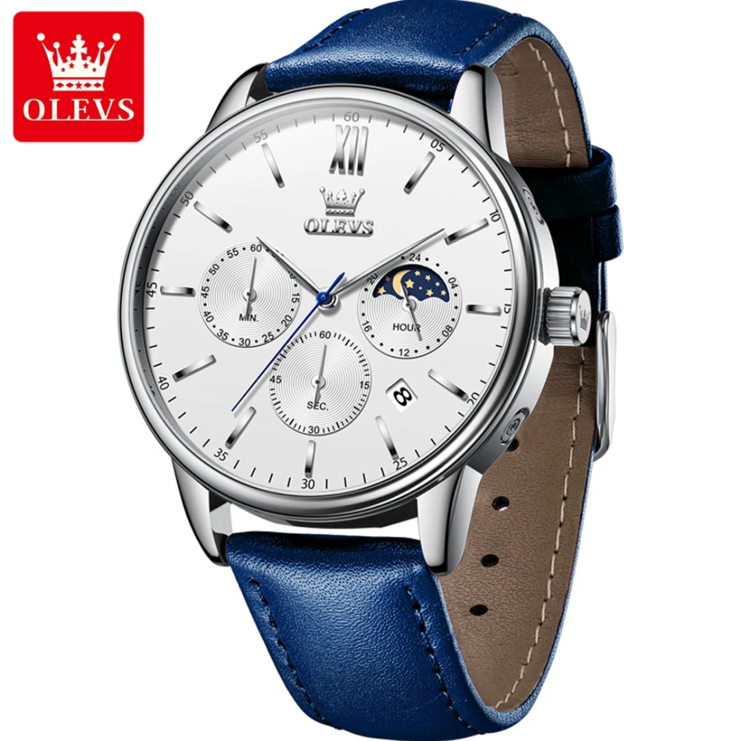 

OLEVS 2922 Повседневные кварцевые часы, подарочный кожаный ремешок для часов, наручные часы с круглым циферблатом, хронограф, календарь