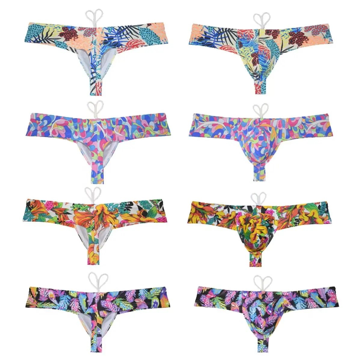 

Men's Swim Thongs Surfing Bikini Briefs Drawsting Swimwear Quick-dry Stretchy Cheeky Bulge Pouch Brazilian Underwear Low-Rise
