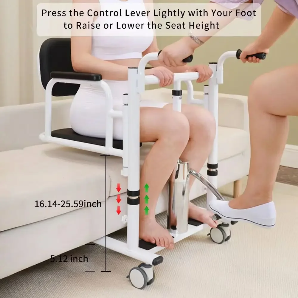 Medical Grade Height Modifiable Shower Commode Chair, Elderly Disabled Patient Transfer Mobility Equipment