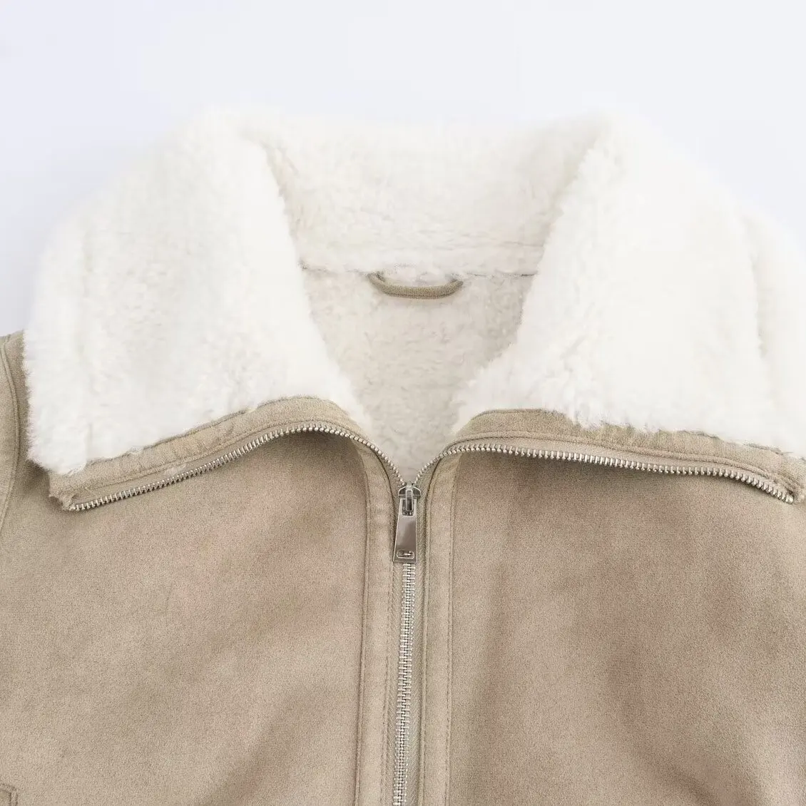 Faionable Dubbelzijdig Jaet Dames Herfst Nieuwe Sle Geribbelde Zoom Veelzijdige Bovenkleding Polyester Stof Lange Sve Rits...