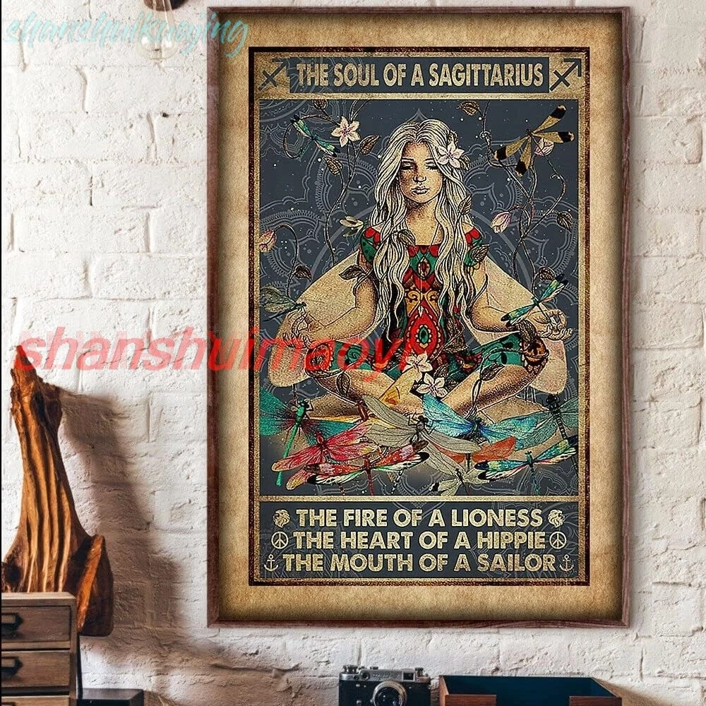 Curteny Vintage Metal Tin Sign The Soul of A Sagittarius Hippie Gypsy Hipster Fire of Lioness Heart Poster Tin Sign Poster  sign