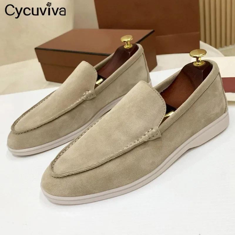 2023 Hot Sale Unisex Flat Causal Shoes Cow Suede Loafers Women Slip On Summer Walk Mules Brand Dress Shoes For Men Size 46