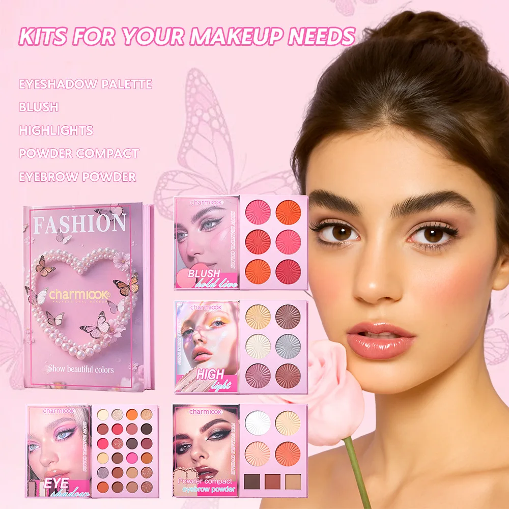 24 Colors Eyeshadow 6 Colors Blush Contour Highlighter Makeup Case Cosmetic Palette Easy Color Rendering Portable Beauty Set