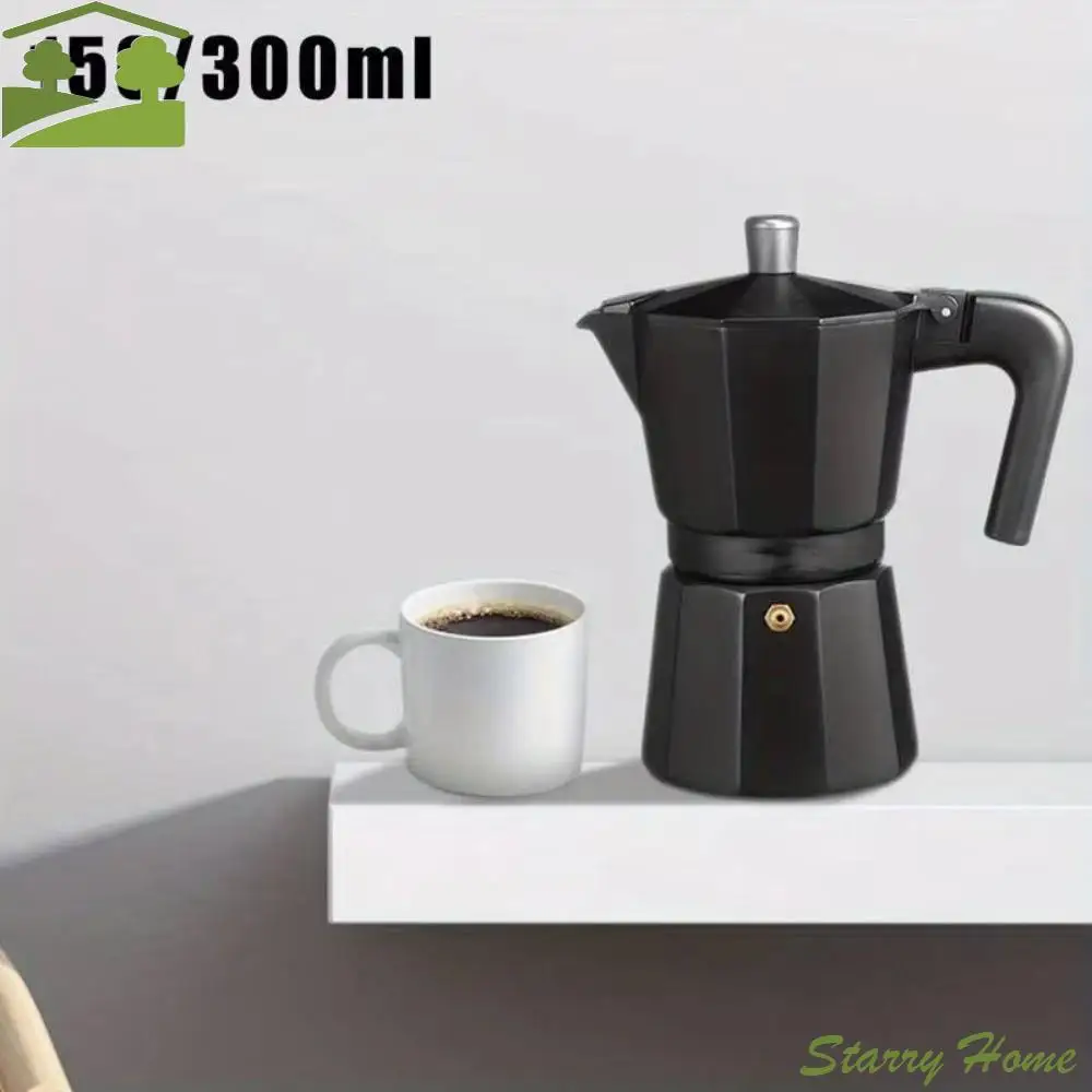 

Vintage Black Coffee Maker Moka Pot Aluminum with Handle Espresso Coffee Maker with Filter Octagonal Espresso Kettle Home