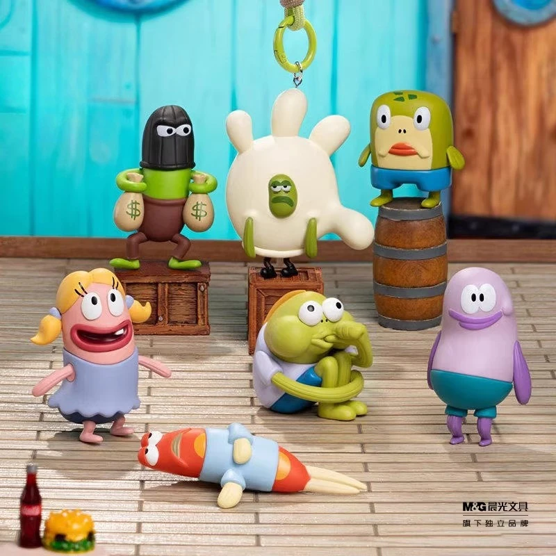 

SpongeBob Plush Keychain Blind Box, Bikini Bottom Residents Series Cute Fish Doll, Mini Mystery Collection Gift for Fans